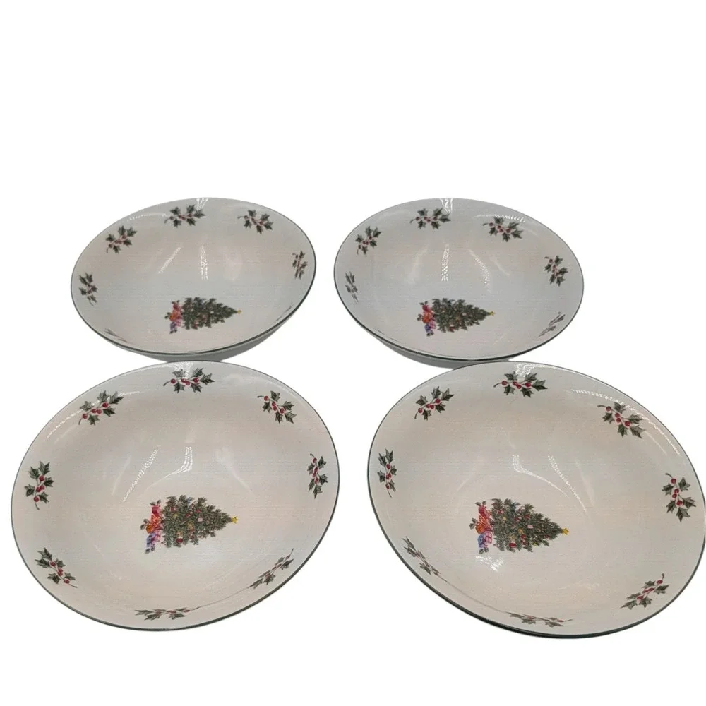 Gibson Noel Morning Soup Bowls Christmas Tree Holiday Vintag Set of Four